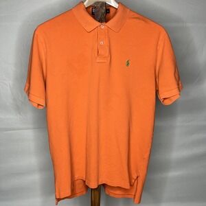 Polo Ralph Lauren Men's Polo Shirt Orange Green Pony Cotton Size Large